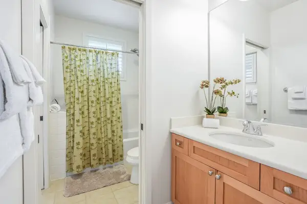 Guest bathroom with tub/shower combo.