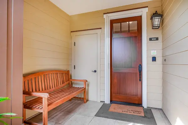 Front Entry Porch with Wooden Bench and Keyless Door Entry