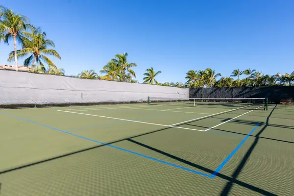 Resort Tennis Court Surrounded by Palm Trees