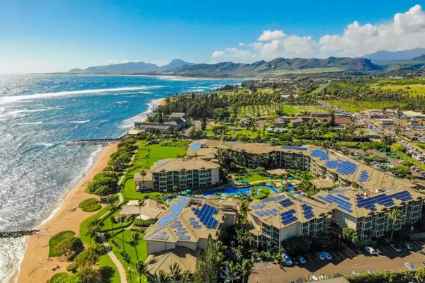 Aerial View of Waipouli Beach Resort & Ocean Coastline
