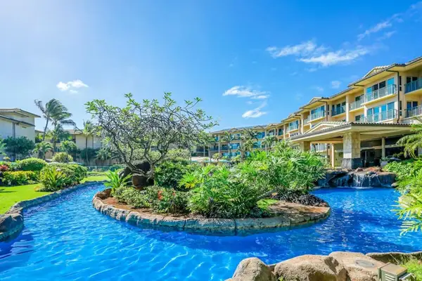 Tropical Resort Pool Lagoon with Center Garden Island