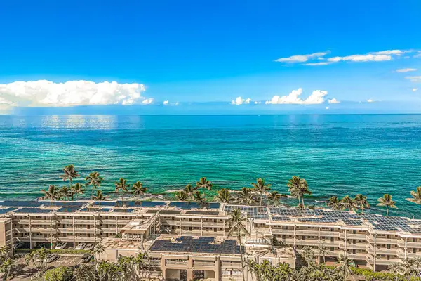 Stunning high-angle view of the resort complex right on the oceanfront