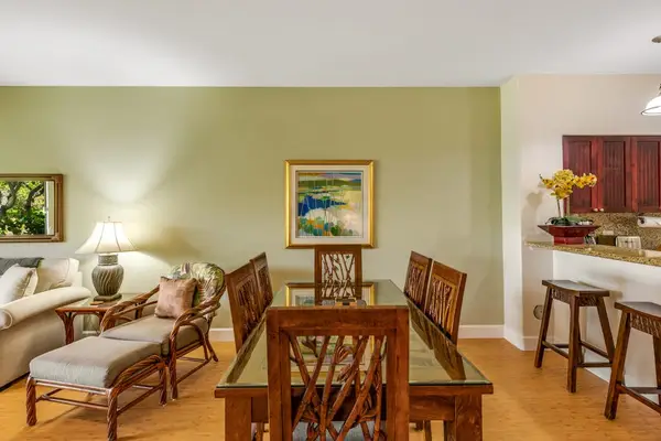 Dining room with seating for six and ope to the kitchen so you can easily visit with the chef.