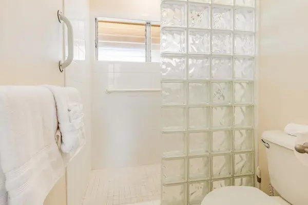 Bright Bathroom With Glass Block Shower