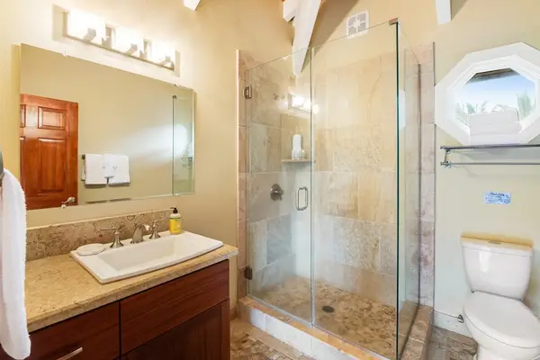 Modern Full Bath with Vessel Sink Vanity & Glass Shower Enclosure