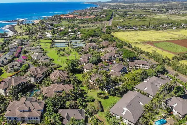 Panoramic aerial view showcasing the lush island surrounding