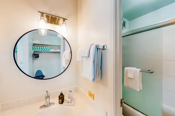 Freshen up in this bright and spotless bathroom