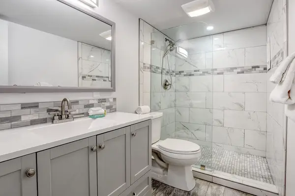 Pristine bathroom with updated amenities