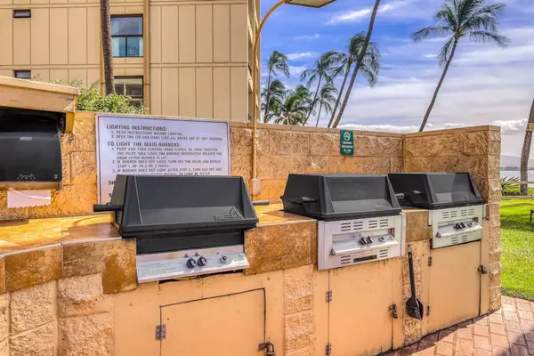 Resort BBQ grills ready for outdoor cookouts