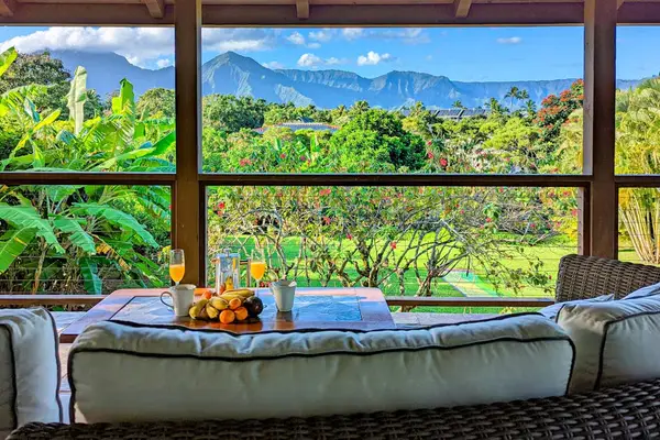Outdoor living at its finest - enjoy the lovely sectional on the lanai as a great day to "wine" down the evening.