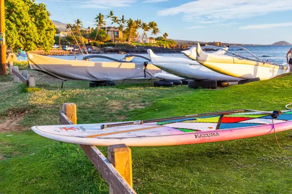 Oceanfront canoe club and coastal scenery