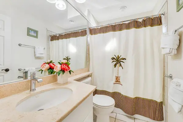 Guest bathroom with tub/shower combo.