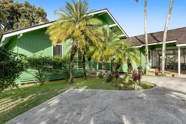 Palm shaded driveway leads toward inviting home and sunlit gardens