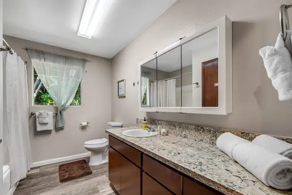 Master bathroom with tub/shower combo.