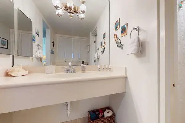 Spacious bathroom vanity provides plenty of room for daily routines