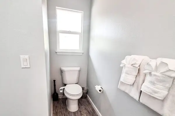 Master en-suite bathroom with double sinks and walk in shower.