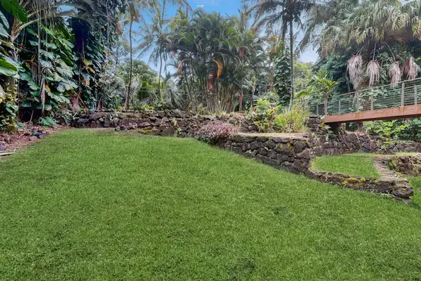 Lush tropical garden surrounding the home