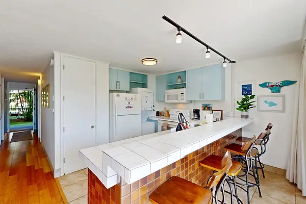 Coastal Kitchen Bar with Tile Countertops