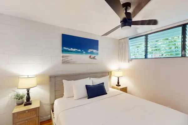 Cozy Guest Bedroom with Queen Bed & Ceiling Fan