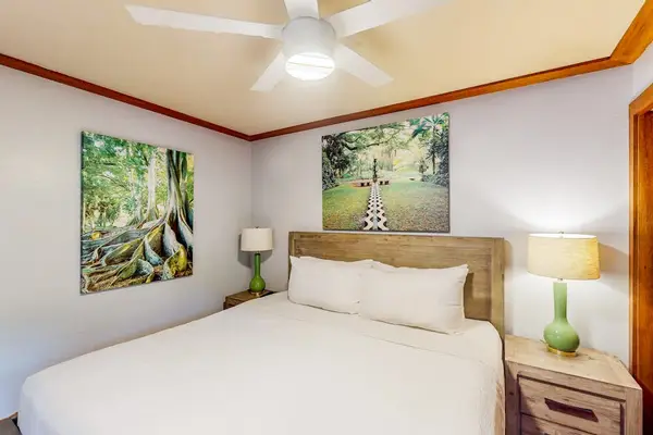 Master bedroom with king bed for a great nights sleep and a flat screen tv.