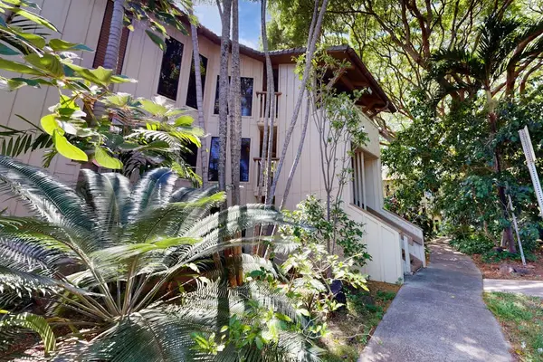 Peaceful courtyard with tropical plants