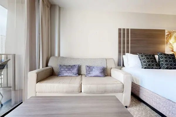 Relax on a comfortable sofa that easily transforms into a full-size bed for added convenience.