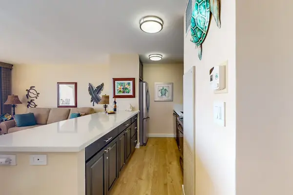 Newly updated kitchen with new stainless steel appliances.