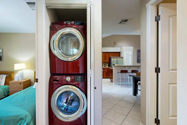 In-home stackable washer and dryer let you pack light and enjoy the convenience of doing laundry during your stay.