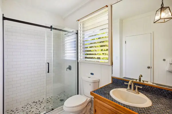 Guest bathroom with walk-in shower.