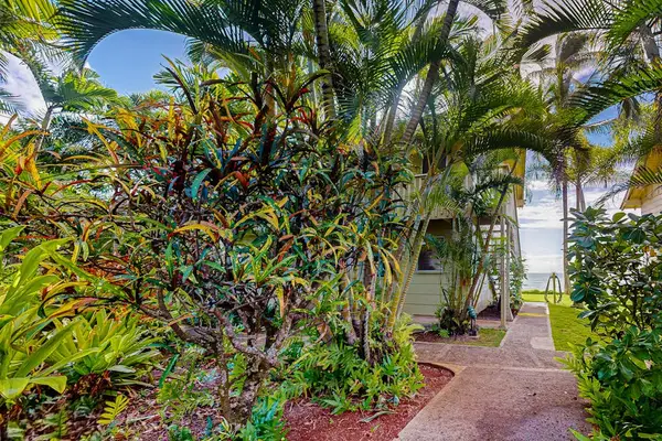 Tropical garden pathway leading toward the oceanfront grounds.