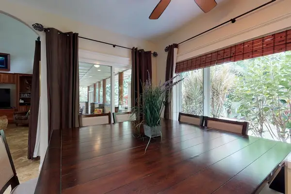 Dining room table with seating for eight.