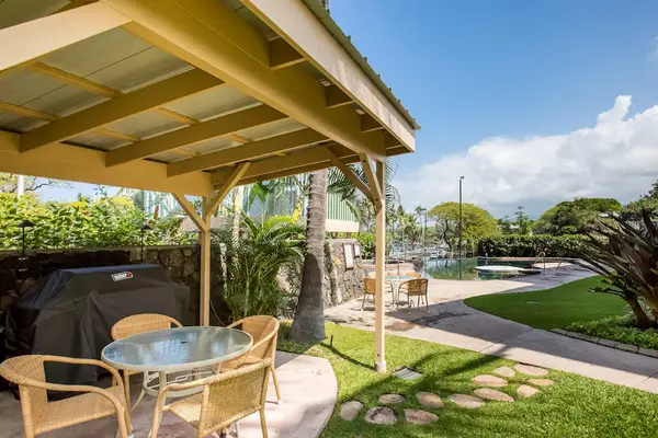 Covered Patio Gazebo with Outdoor Dining Table, Chairs, and Barbecue Grill