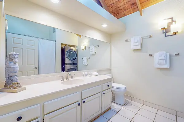 Functional bathroom provides everything needed for convenient daily routines and peaceful stays together