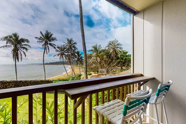 Lanai with comfortable seating for unwinding outside