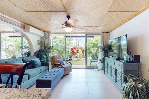 Bright living room with garden views