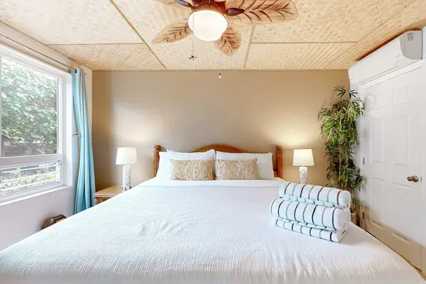 Bright bedroom with peaceful garden views
