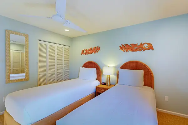 Peaceful bedroom with warm tropical touches