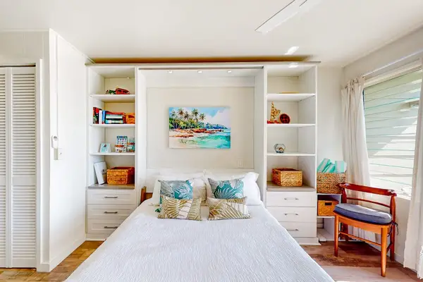 Inviting studio with custom built-in furnishings and a relaxing atmosphere.