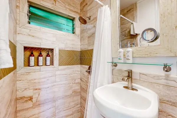 Neat bathroom designed for comfort and convenience.