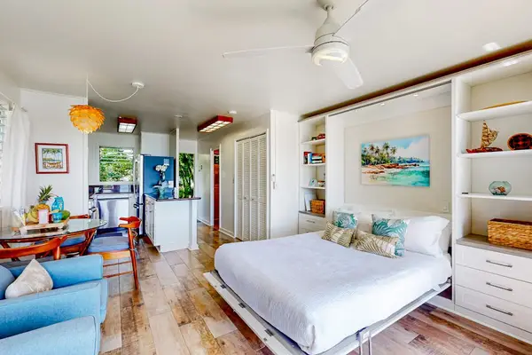 Open-concept studio thoughtfully designed for a comfortable island stay.