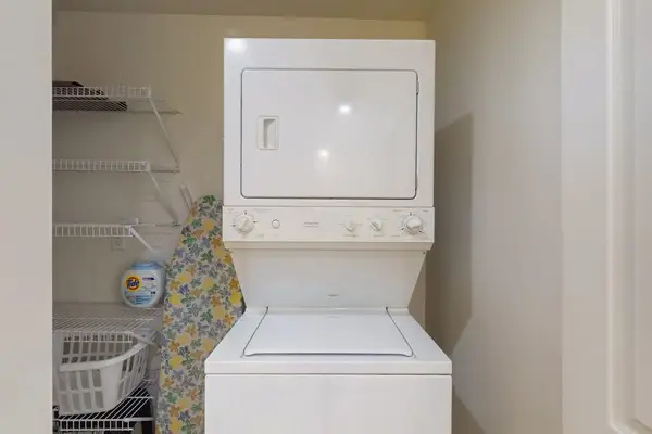 In-home stackable washer and dryer let you pack light and enjoy the convenience of doing laundry during your stay.