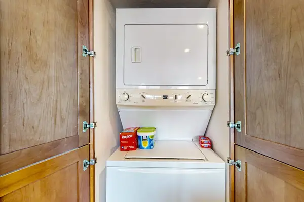 In-home stackable washer and dryer let you pack light and enjoy the convenience of doing laundry during your stay.