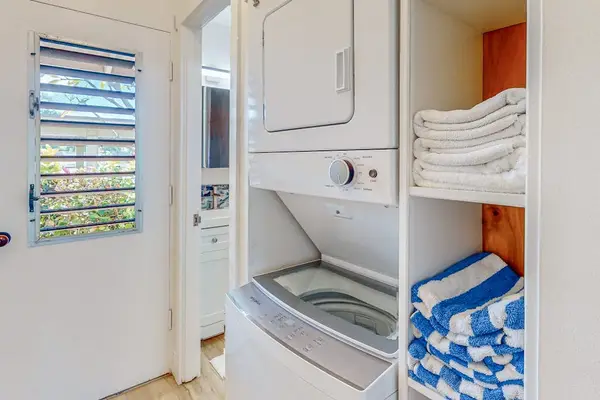 Enjoy the convenience of an in-unit washer and dryer during your island stay.