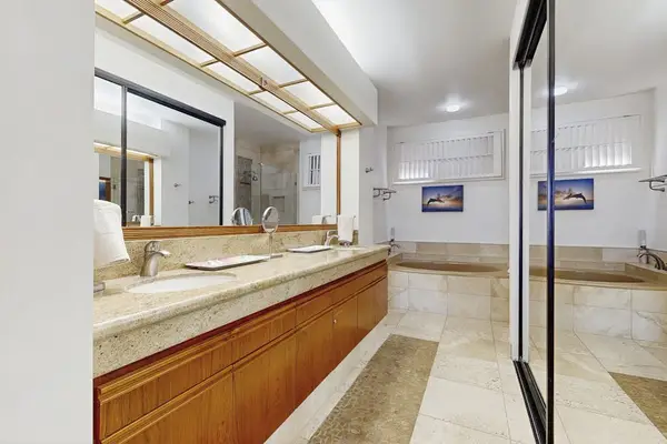 Dual vanities make getting ready effortless.