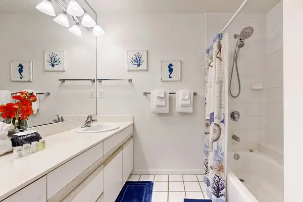Full Bathroom vanity provides storage mirrors and bright preparation space