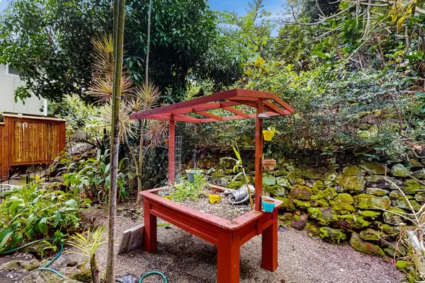 Outdoor garden feature surrounded by greenery