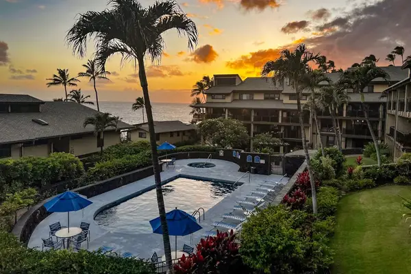 Golden Hour Magic Over Looking The Resort Pool Retreat