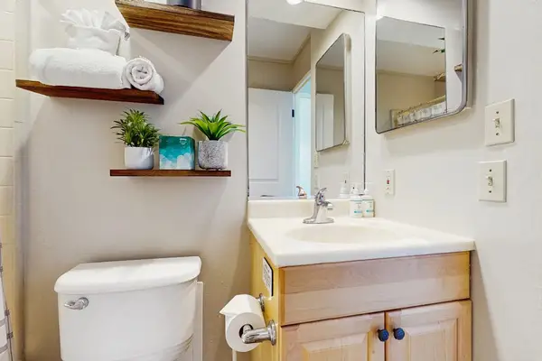 Modern bathroom with a shower and vanity