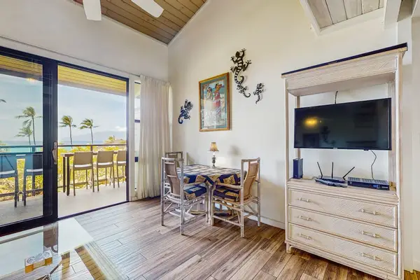 Fully remodeled living room with a flat screen tv for relaxing in the evening.