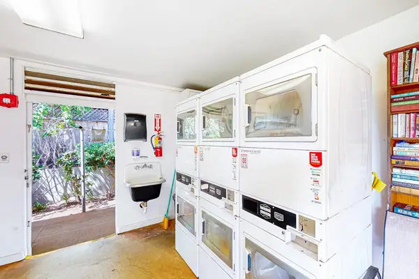 Washer and dryer area provides appliances in a bright room